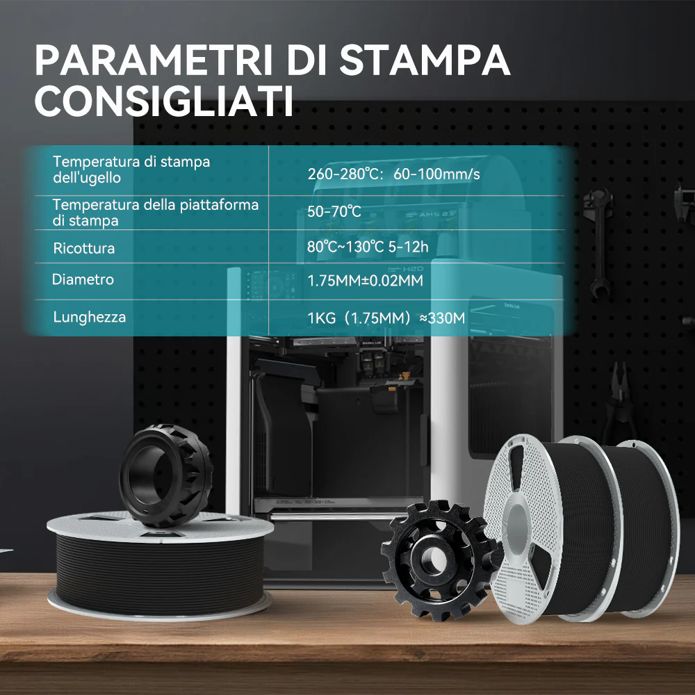 Filamento per stampante 3D in fibra di carbonio Nylon-12 (PA12-CF) 1 kg - Image 5